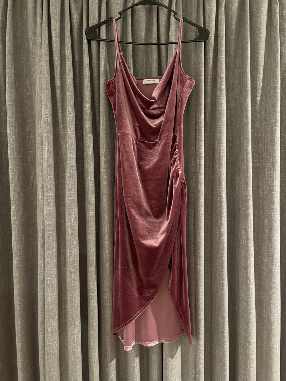 Glamorous Dusty Rose Velvet Cowl Midi Dress